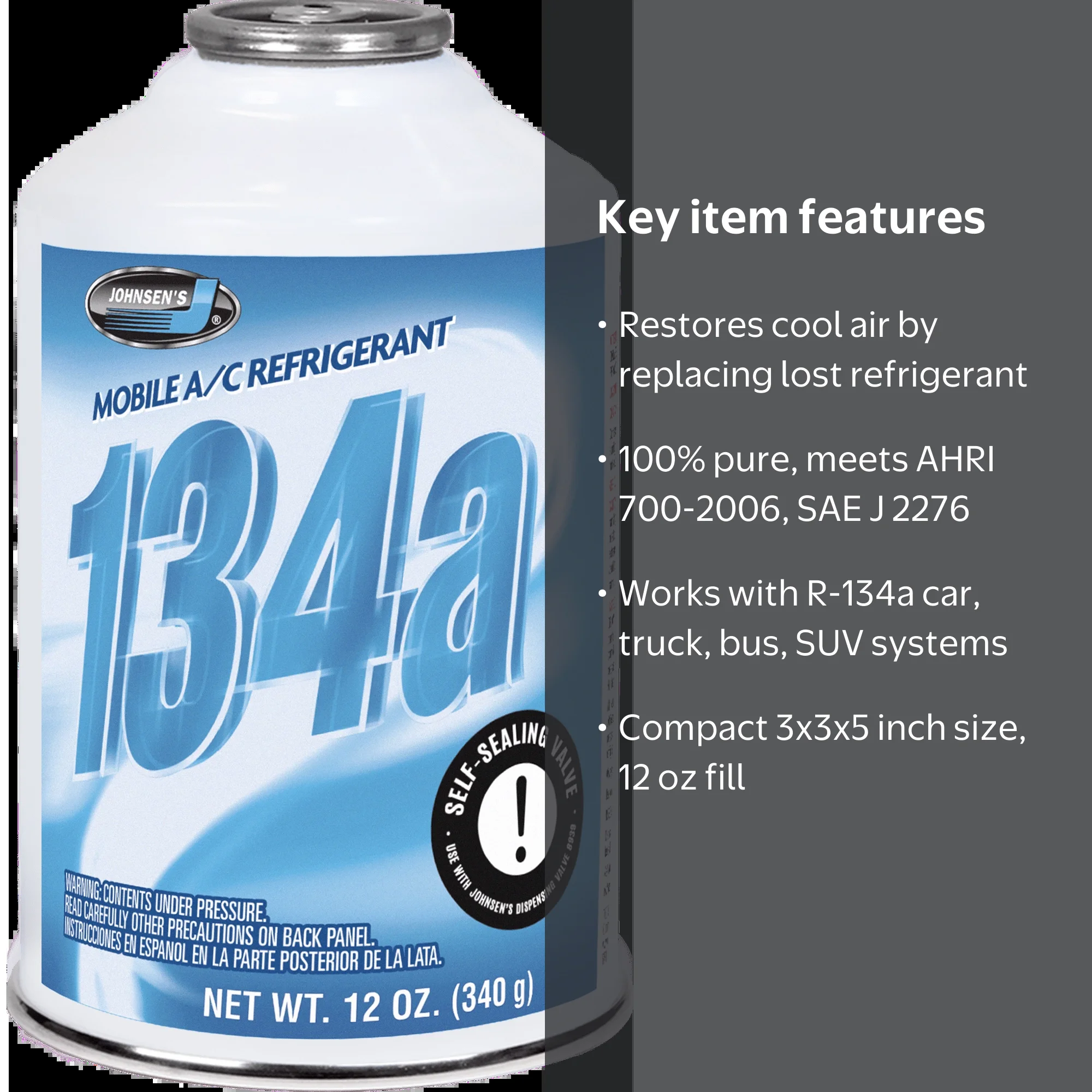 Johnsens R-134a 12 oz Pure A/C Refrigerant Refill for Auto Air