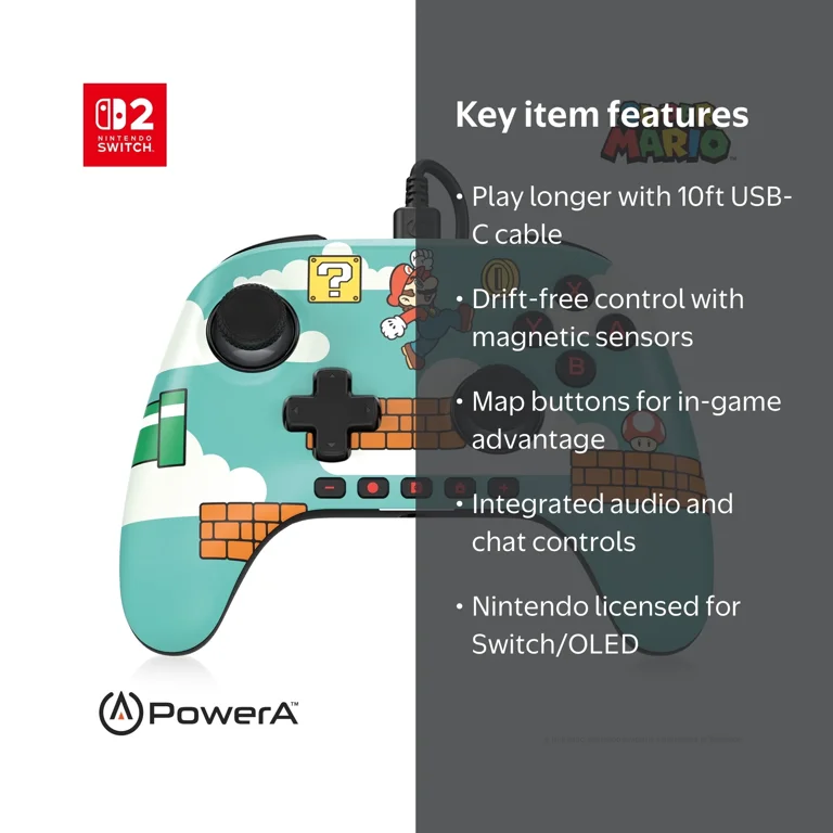 PowerA, Wired Controller, for Nintendo Switch 2, Mario Time