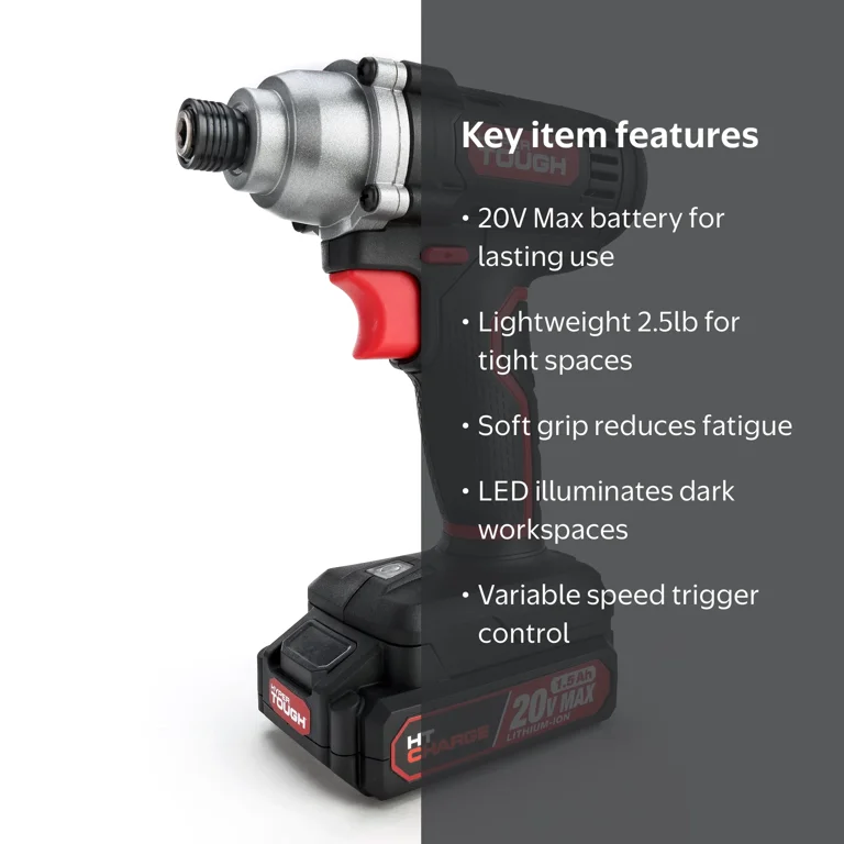 Hyper Tough 20V Max Lithium-Ion Cordless Impact Driver, 1/4 inch