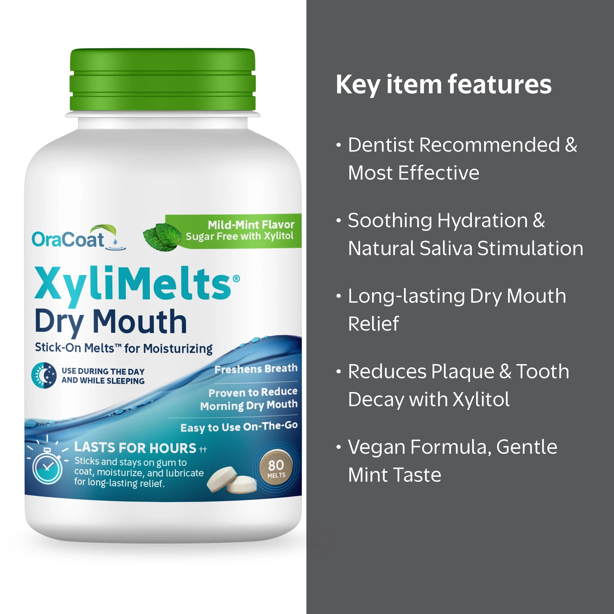 OraCoat, XyliMelts adhering discs, 80 ct Bottle, Dry Mouth Mild