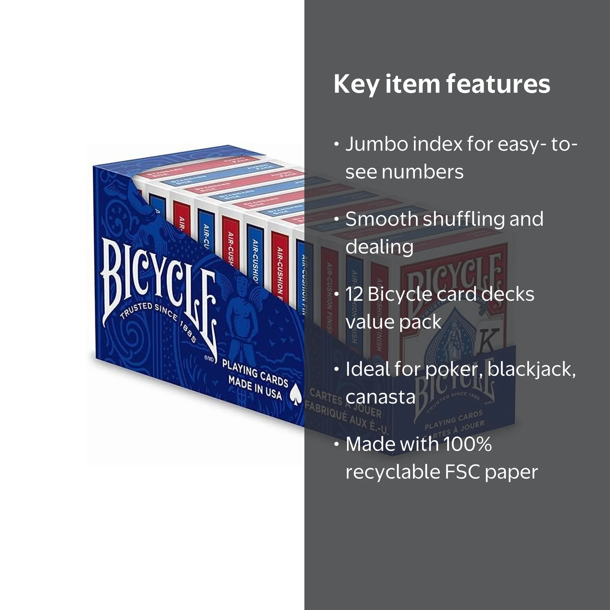 Bicycle, Playing Cards, Jumbo Index, 12 Pack, Red & Blue - Walmart.com