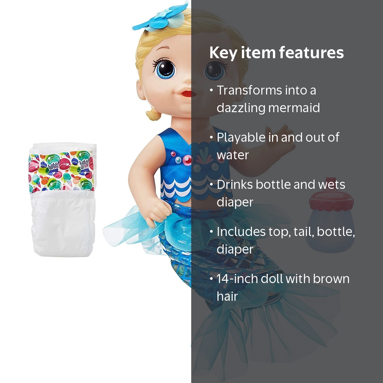 Baby Alive: Shimmer 'n Splash Mermaid 14-Inch Doll Brown Hair