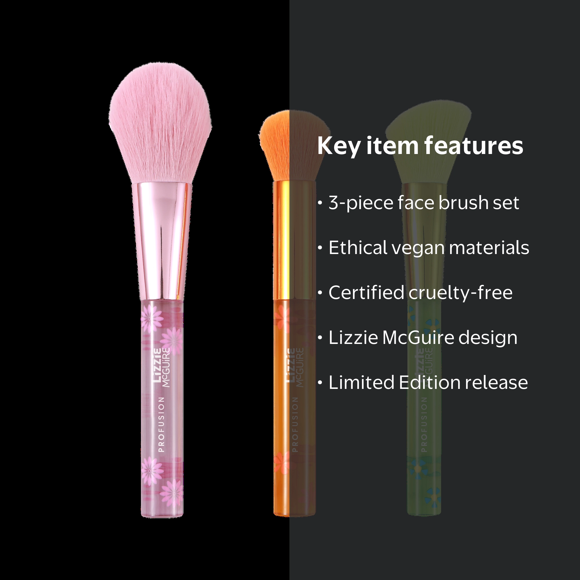 Profusion Cosmetics Lizzie McGuire - 3 PC Face Brush Set - Walmart.com