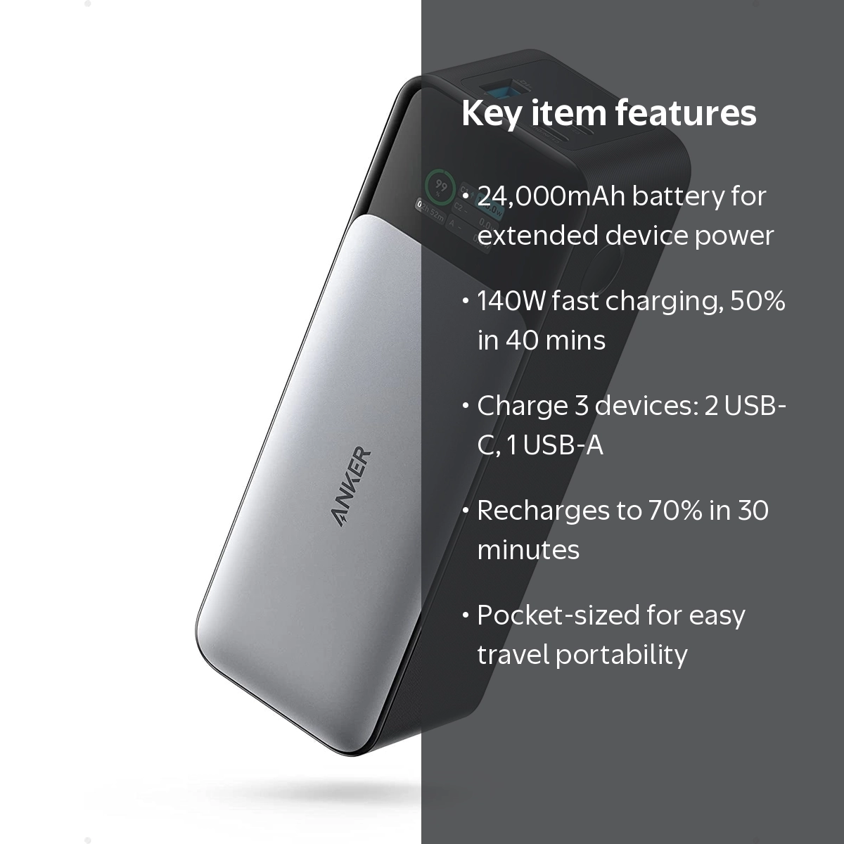 Anker, Power Bank, 24,000mAh, 140W Fast Charging, 3 Ports