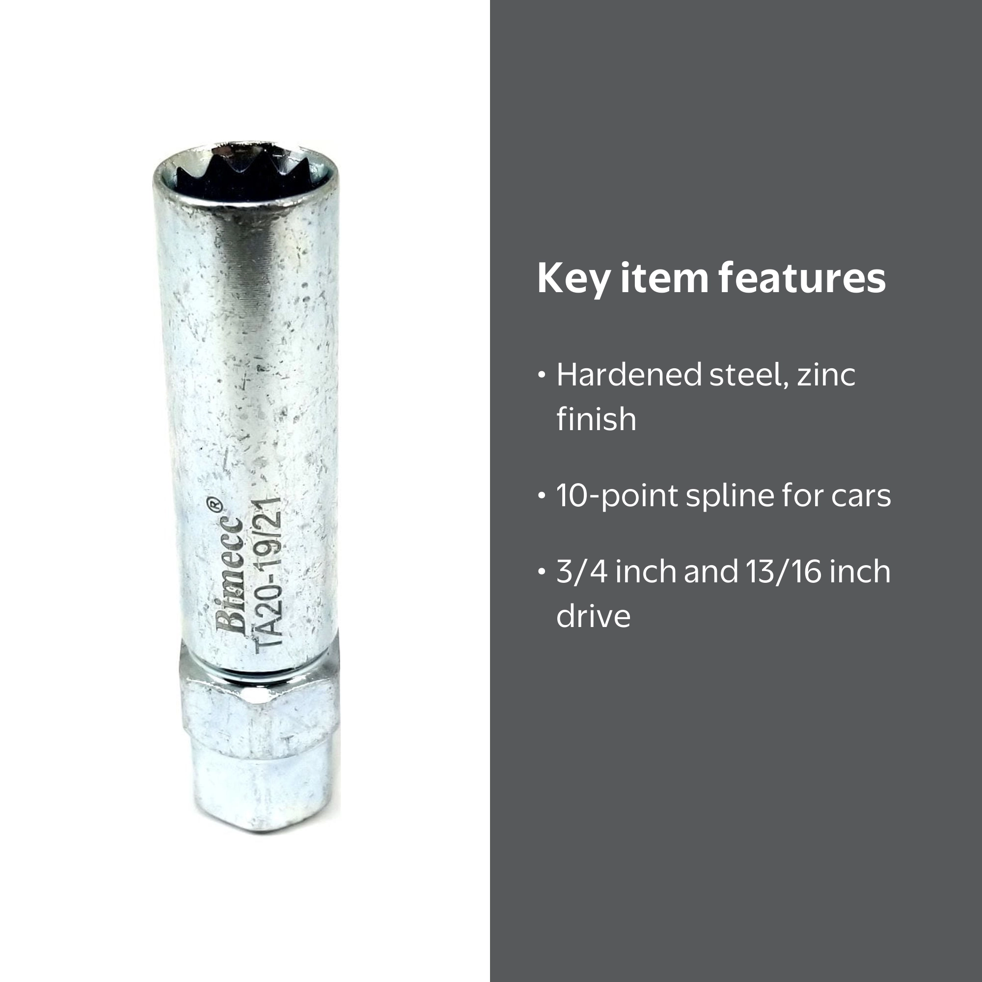 Bimecc TA20-19/21 10-Spline Lug Nut Tool Key, Passenger with 3/4