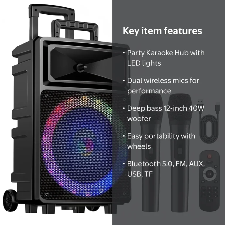 Seenda Karaoke Machine with 2 Wireless Microphones, Bluetooth