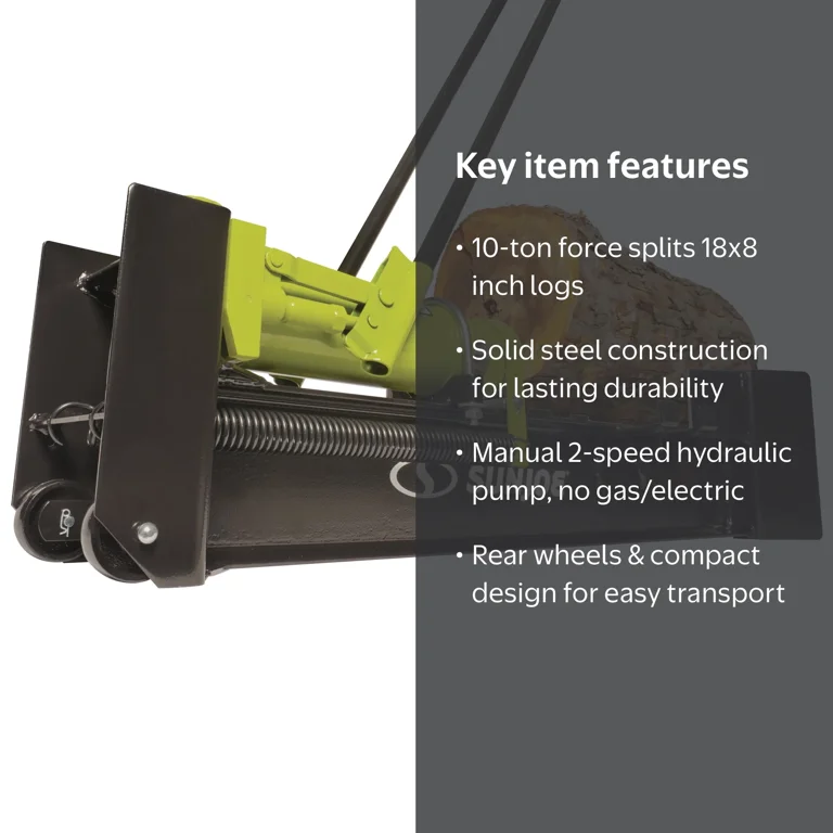 Sun Joe Hydraulic Steel Beam Log Splitter, 10 Ton Capacity