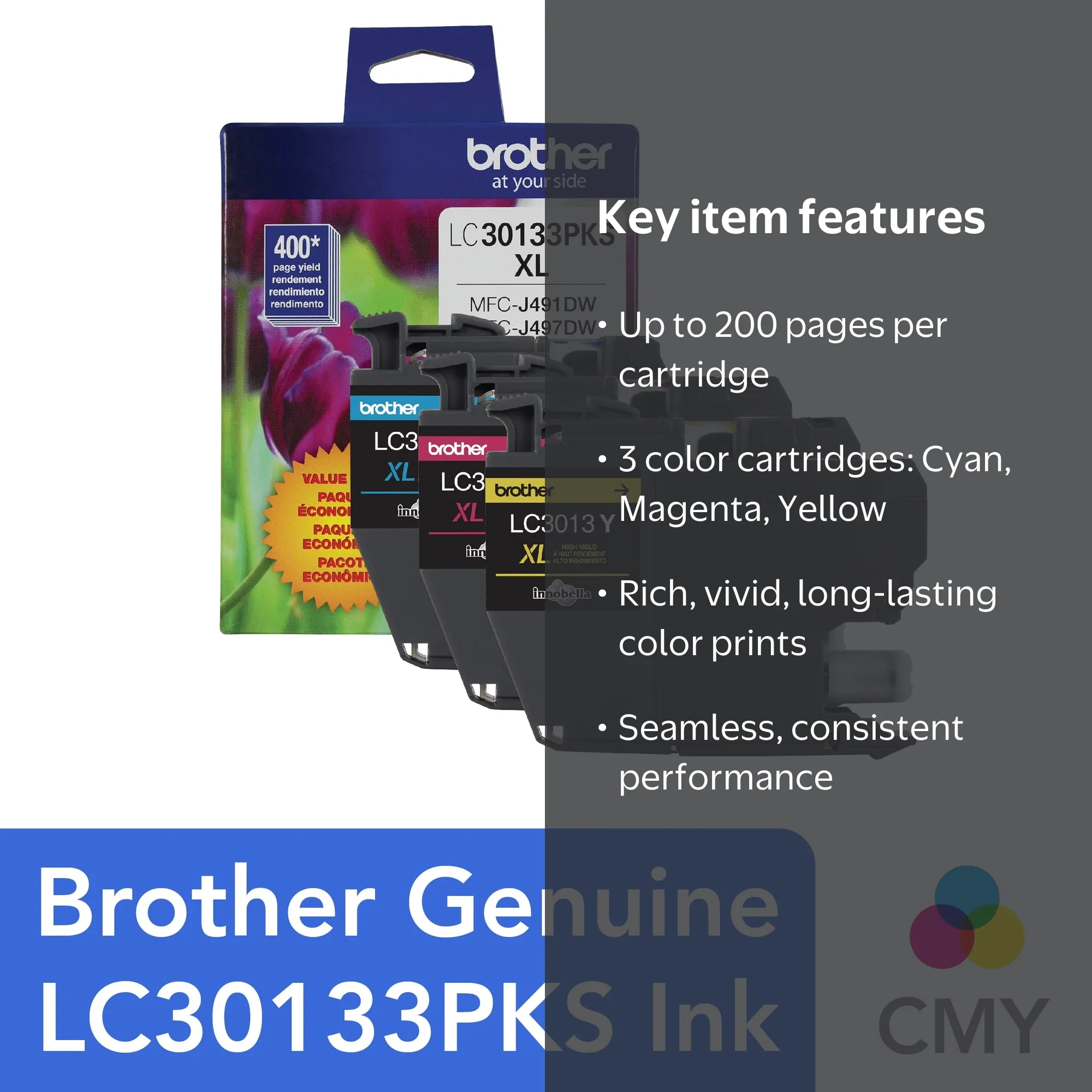 Brother Genuine LC30133PKS High-yield Inkjet Colored Printer Ink