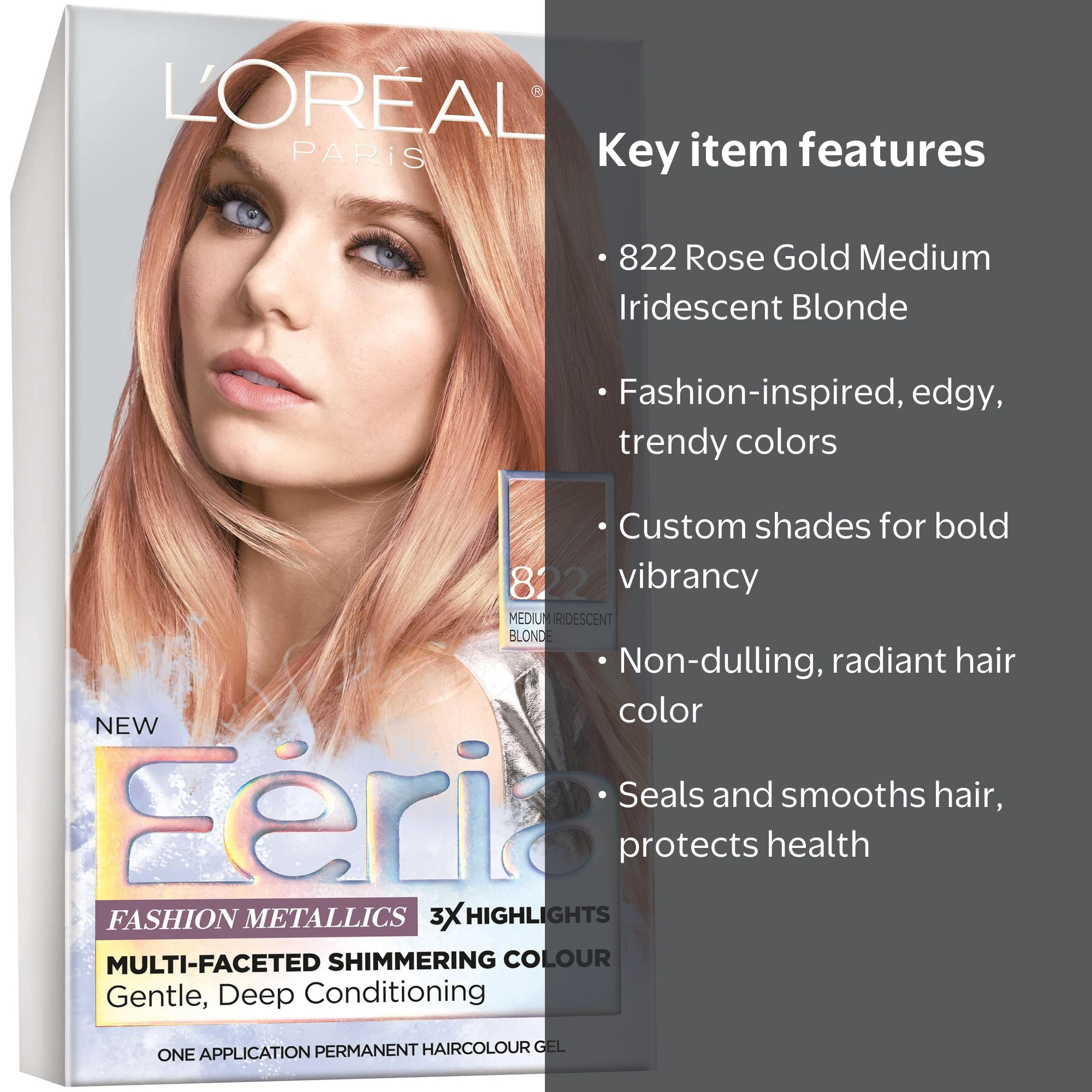 L‚ÄôOr√©al Paris Feria Permanent Hair Color, 822 Rose Gold Medium