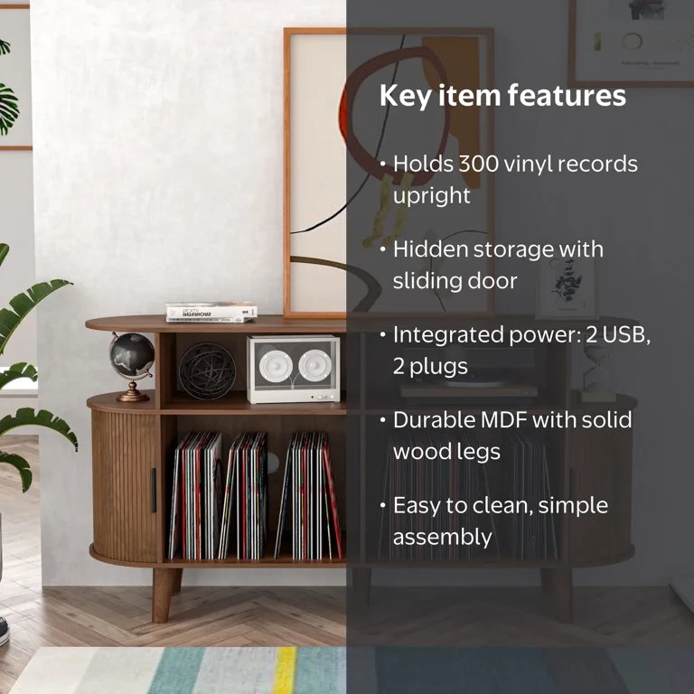 Lisicues, Record Player Stand, Large Vinyl Storage, Holds up to
