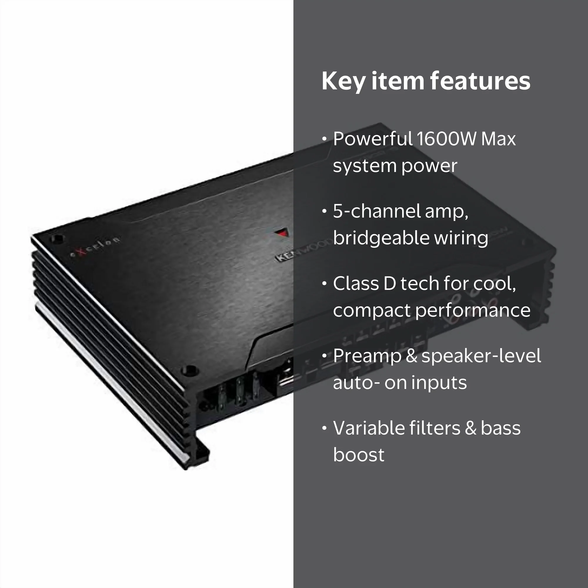 Kenwood eXcelon X802-5 Stereo Audio Power Amplifier, 500-Watt, 5