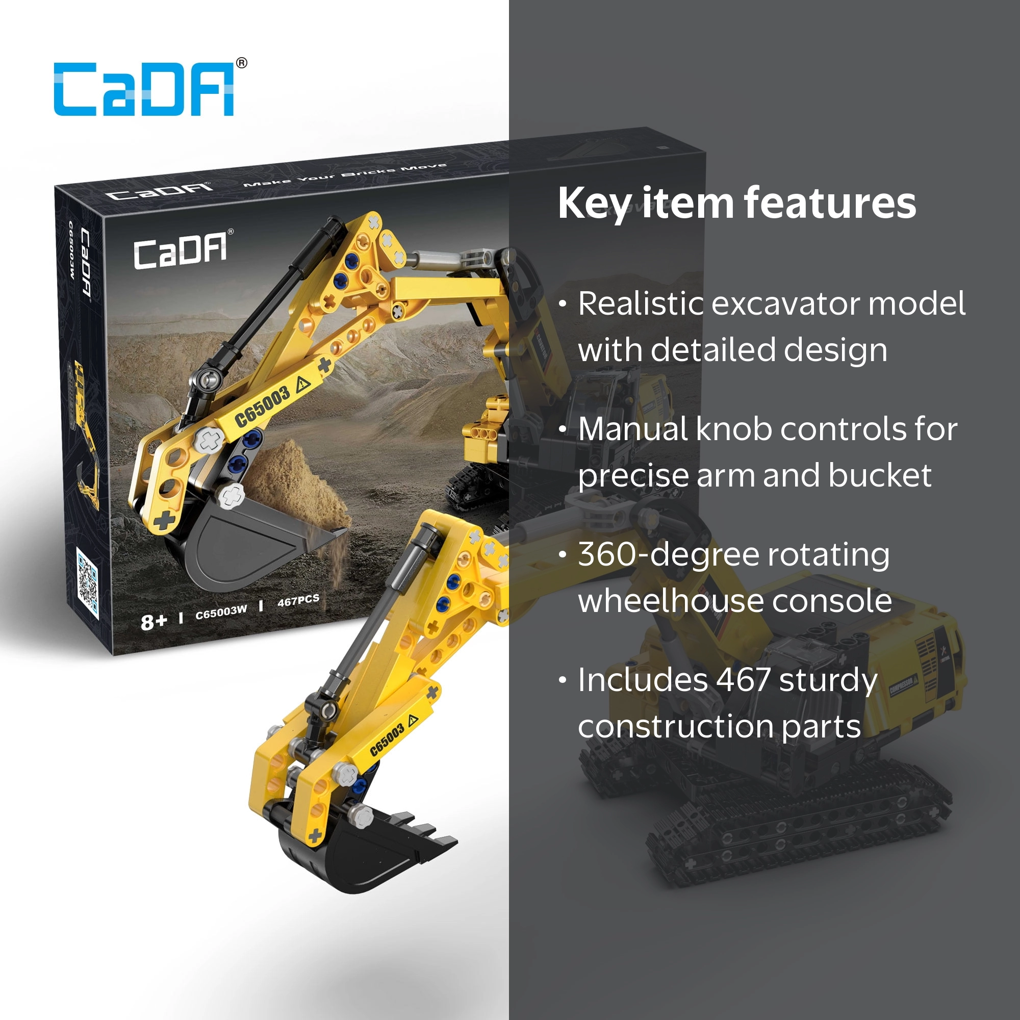 CaDA® Construction Blocks Heavy Duty Excavator Building Set for