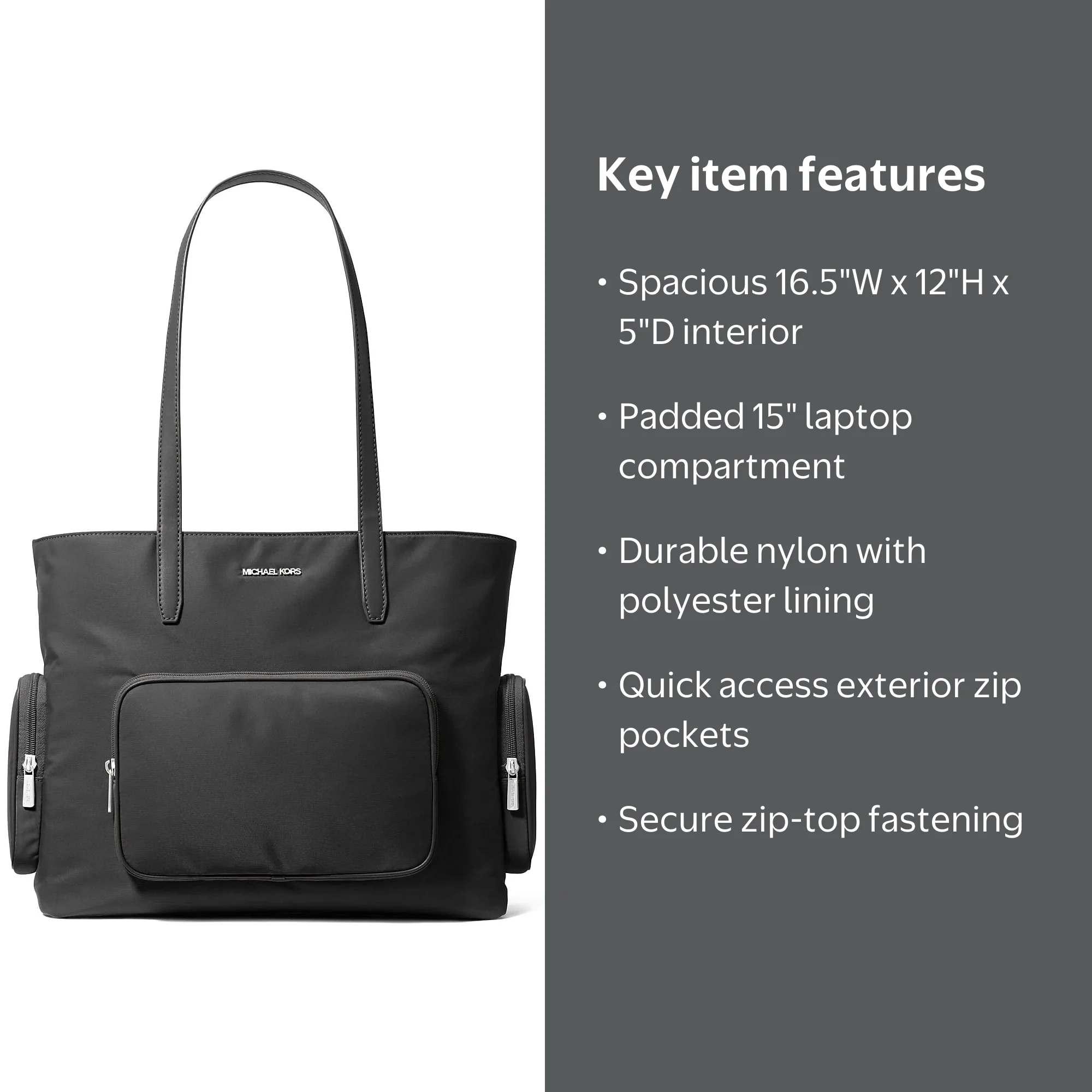Michael Kors Women's Khai Large Nylon Top Zip Tote Bag (Black