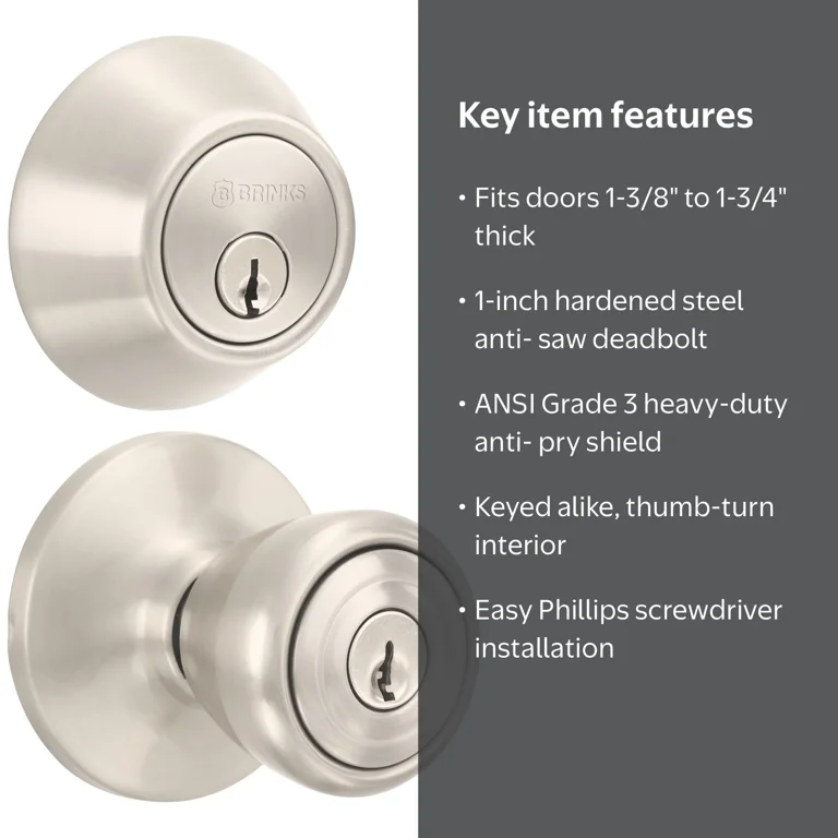 Brinks Keyed Entry Tulip Style Doorknob and Deadbolt Combo, Satin