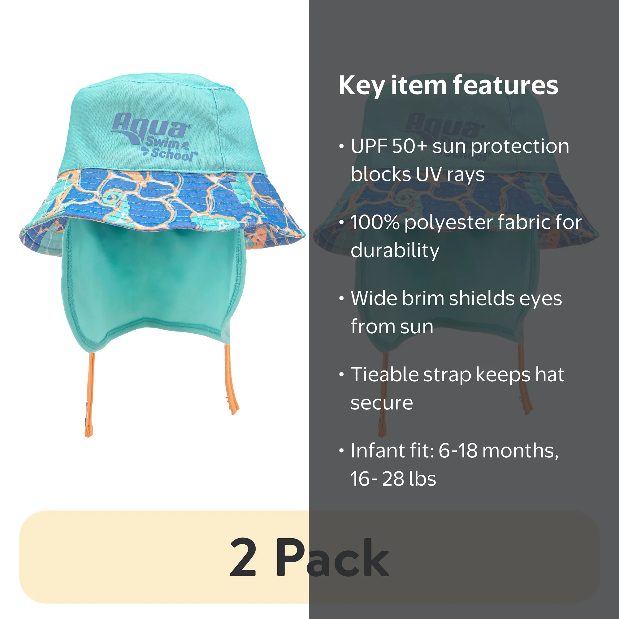 2 pack) (2 pack) Aqua SwimSchool Sunshade Bucket Hat with Sun