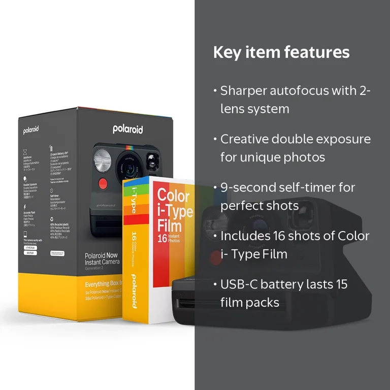 Polaroid Instant Film Camera with Recycled Materials and Double