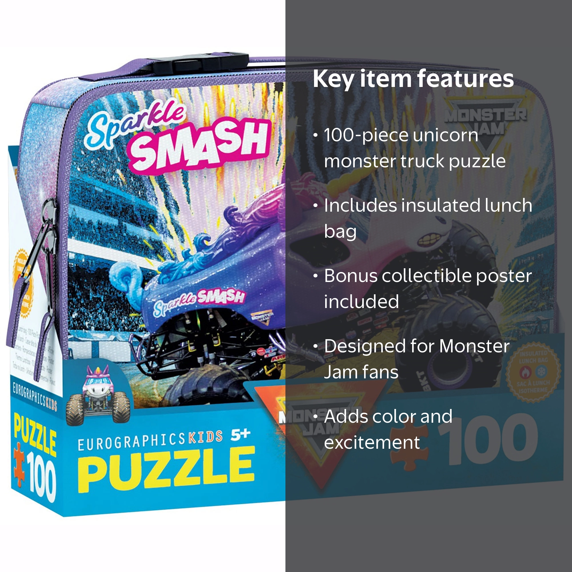 Eurographics Sparkle Smash Monster Jam 100 PC Puzzle Lunch Bag
