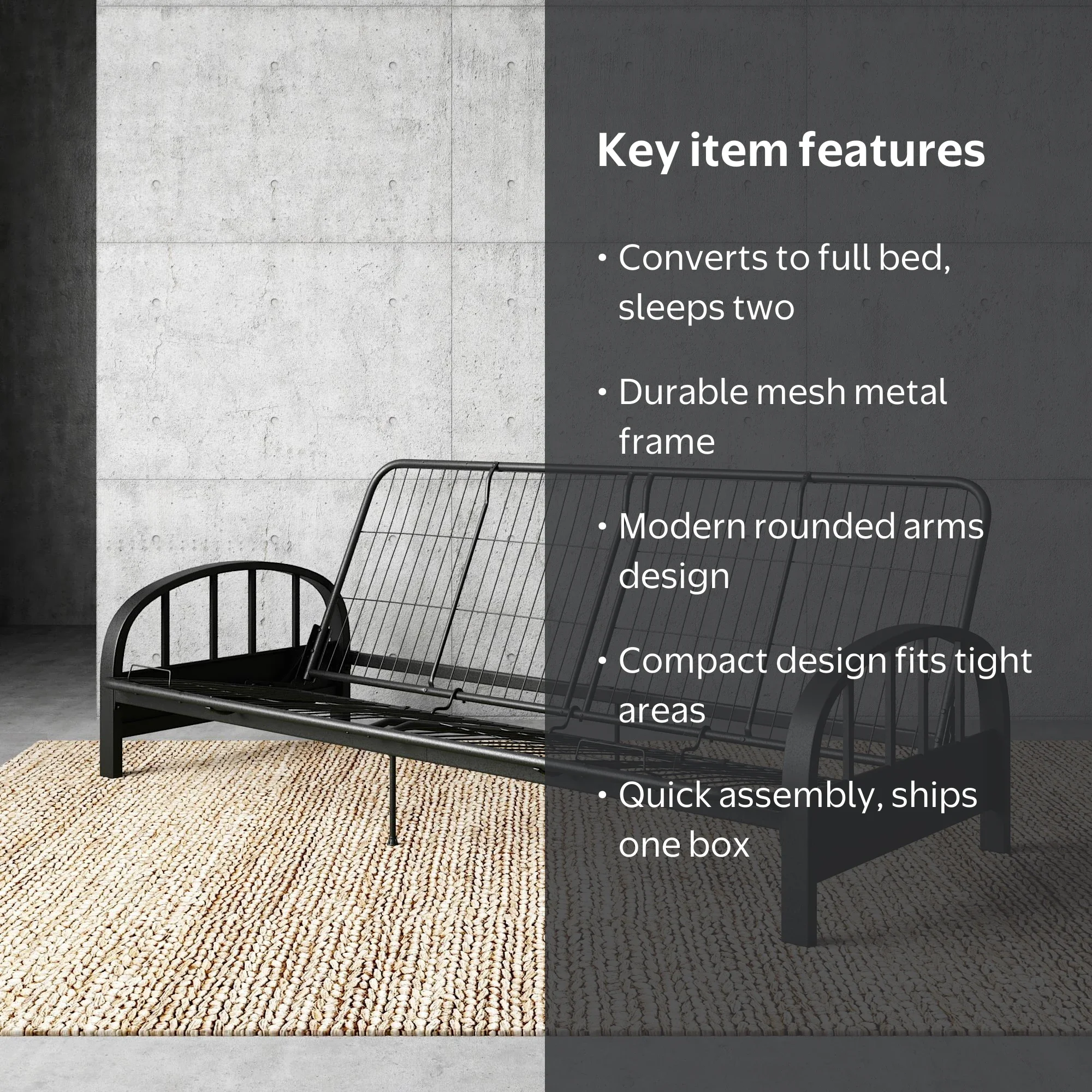 DHP Convertible Futon Frame, Black, Contemporary Metal Design