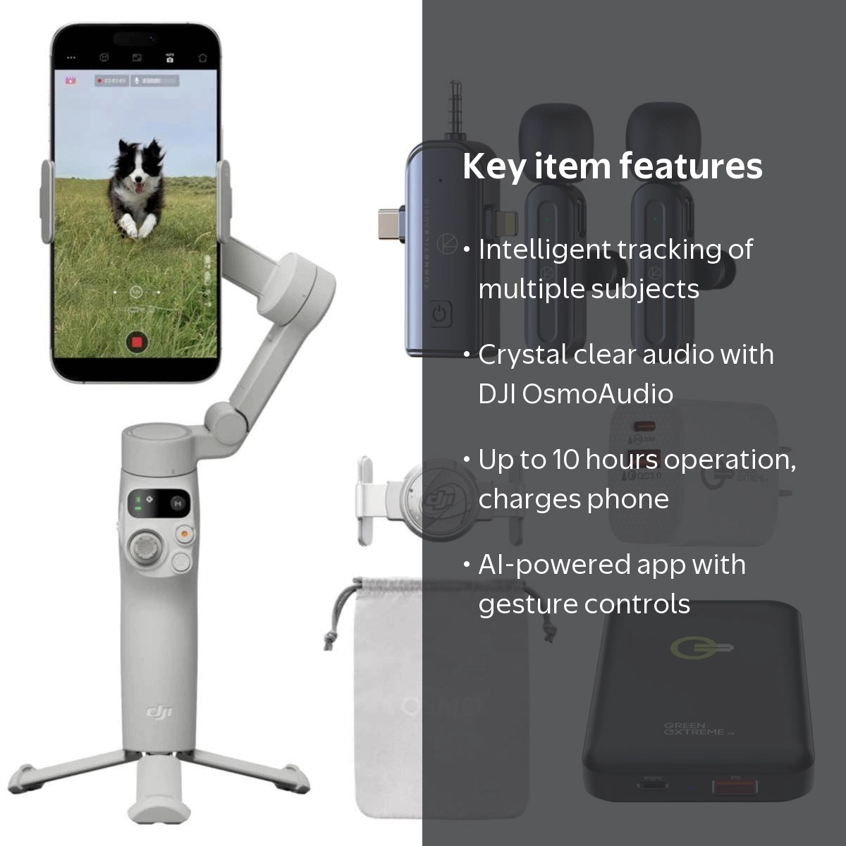 DJI Osmo Mobile 7 Smartphone Gimbal w/Wireless Mic,Power Bank,20W