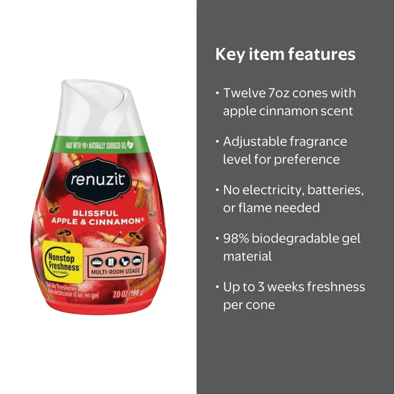 Renuzit Blissful Apple and Cinnamon Gel Air Freshener, 7oz Cone