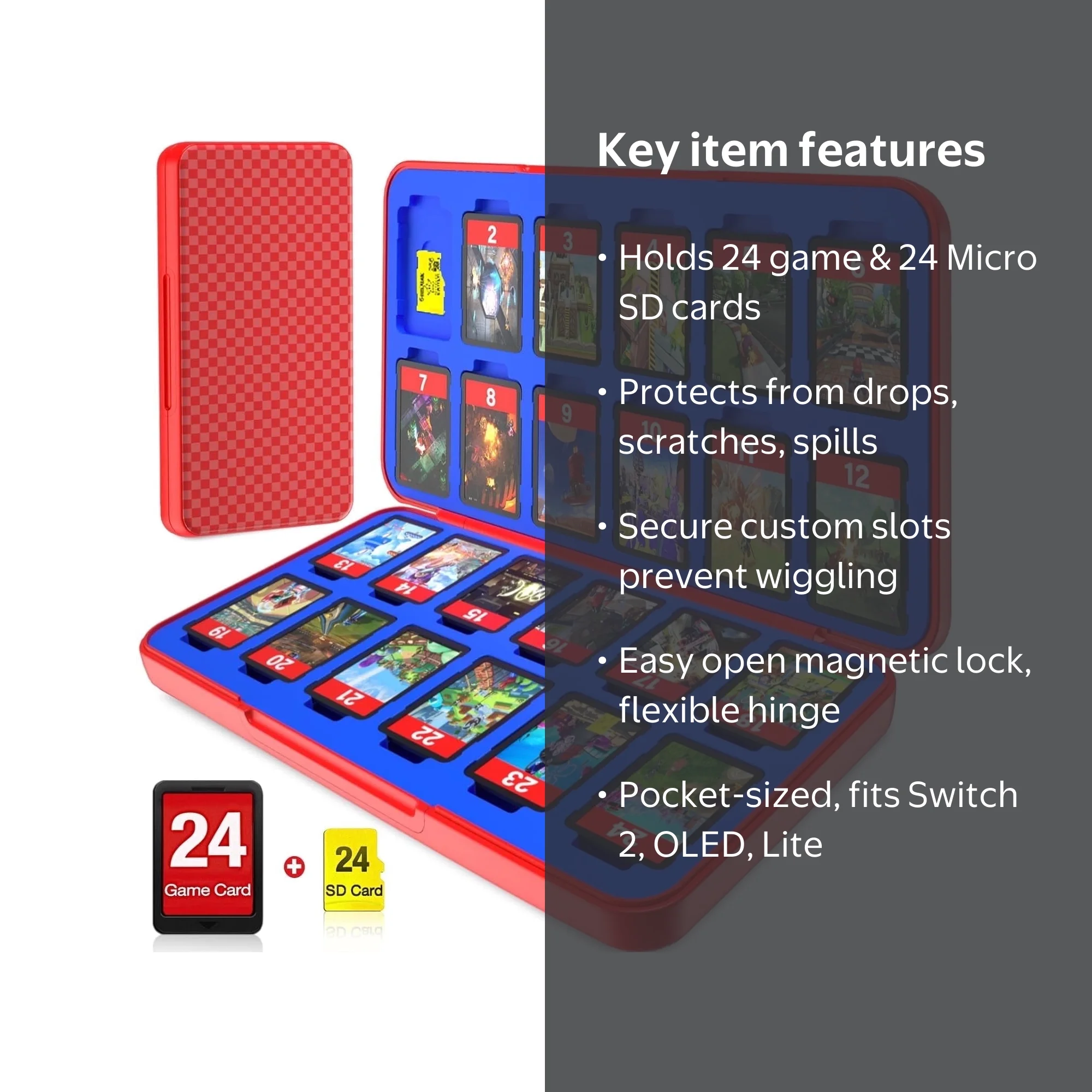 NinjaABXY, Switch Game Case with 24 Game & Micro SD Slots, Model