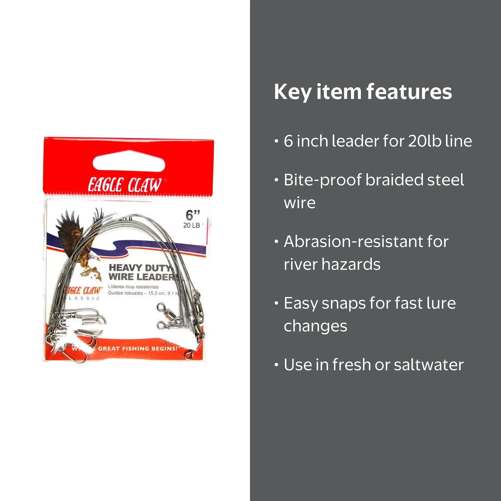 Eagle Claw Fishing, EL620BR6, Nylon Steel Leader 6