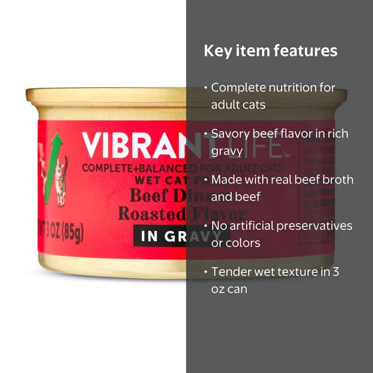 Vibrant Life Beef Dinner Roasted Flavor in Gravy Wet Cat Food 3 oz