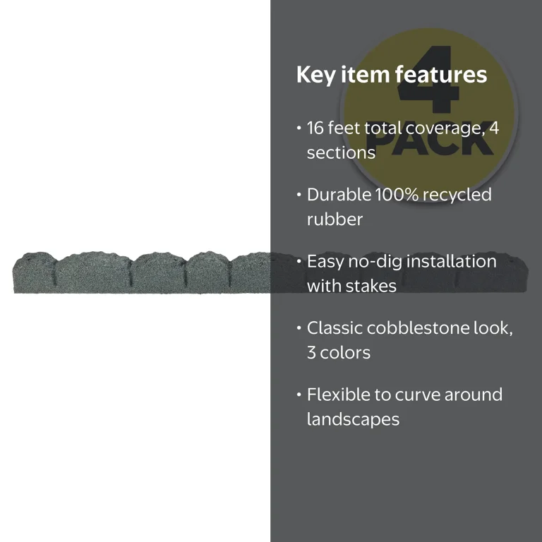 Rubberific 4' Gray Cobblestone Landscape Edging - Eco Lasting