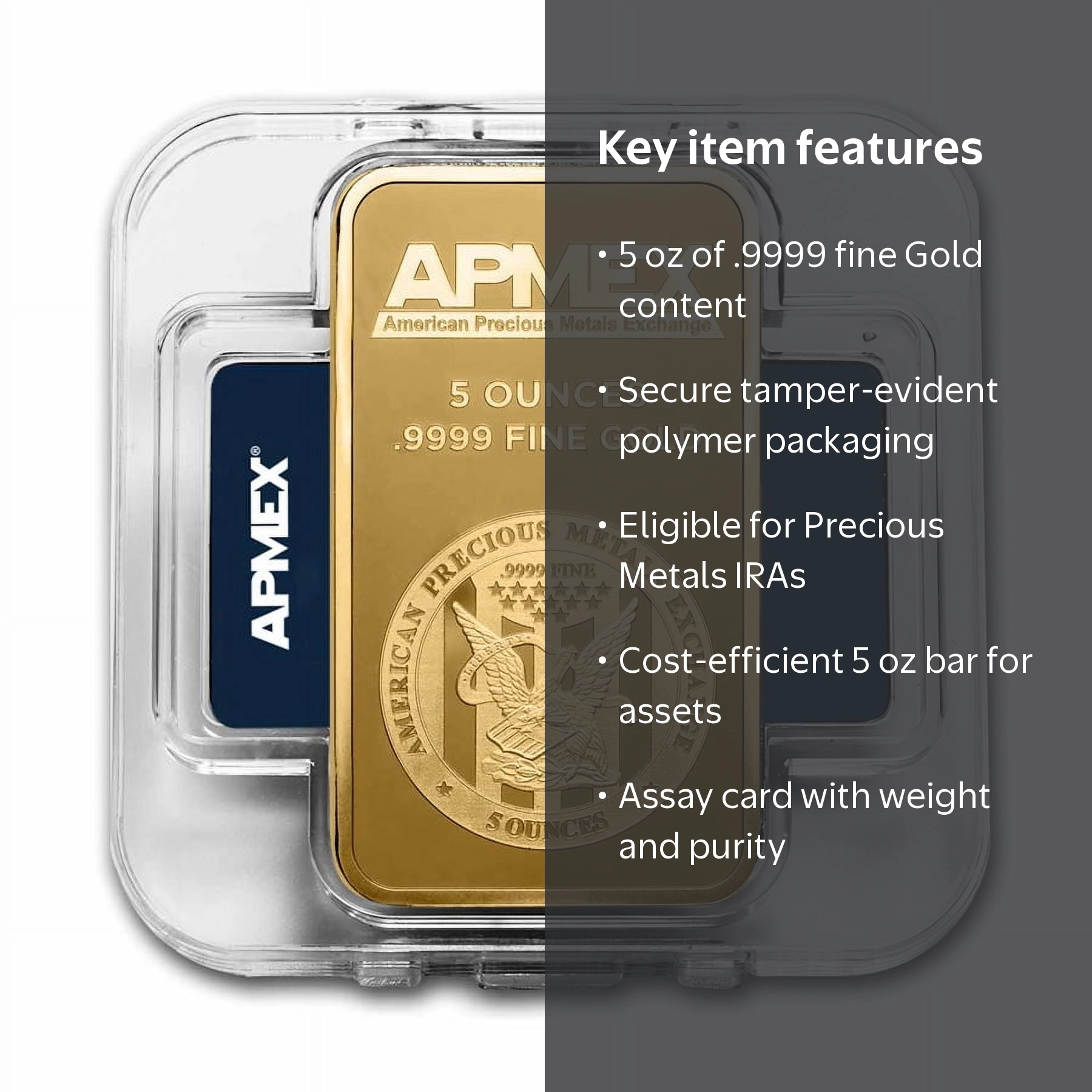APMEX 5 oz Fine Gold Bar - Sealed in Tamper-Evident Packaging (TEP