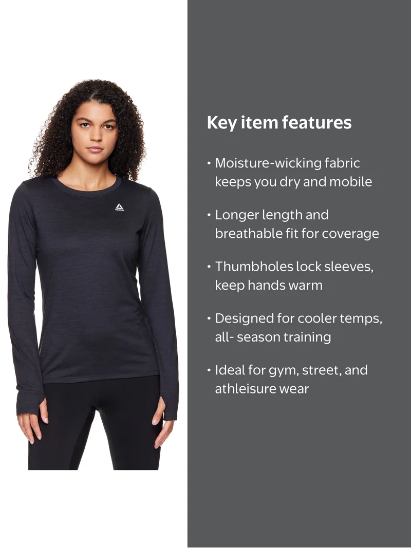 Reebok women's Long Sleeve Top - Moisture-Wicking, Active Fit