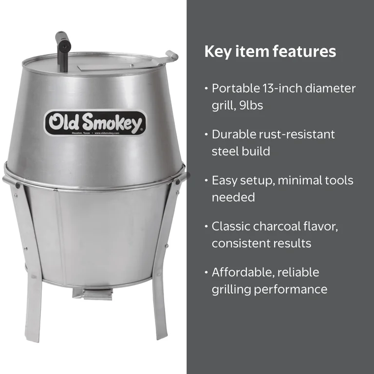 Old Smokey #14 Charcoal Grill, Aluminized Steel, Easy Assembly