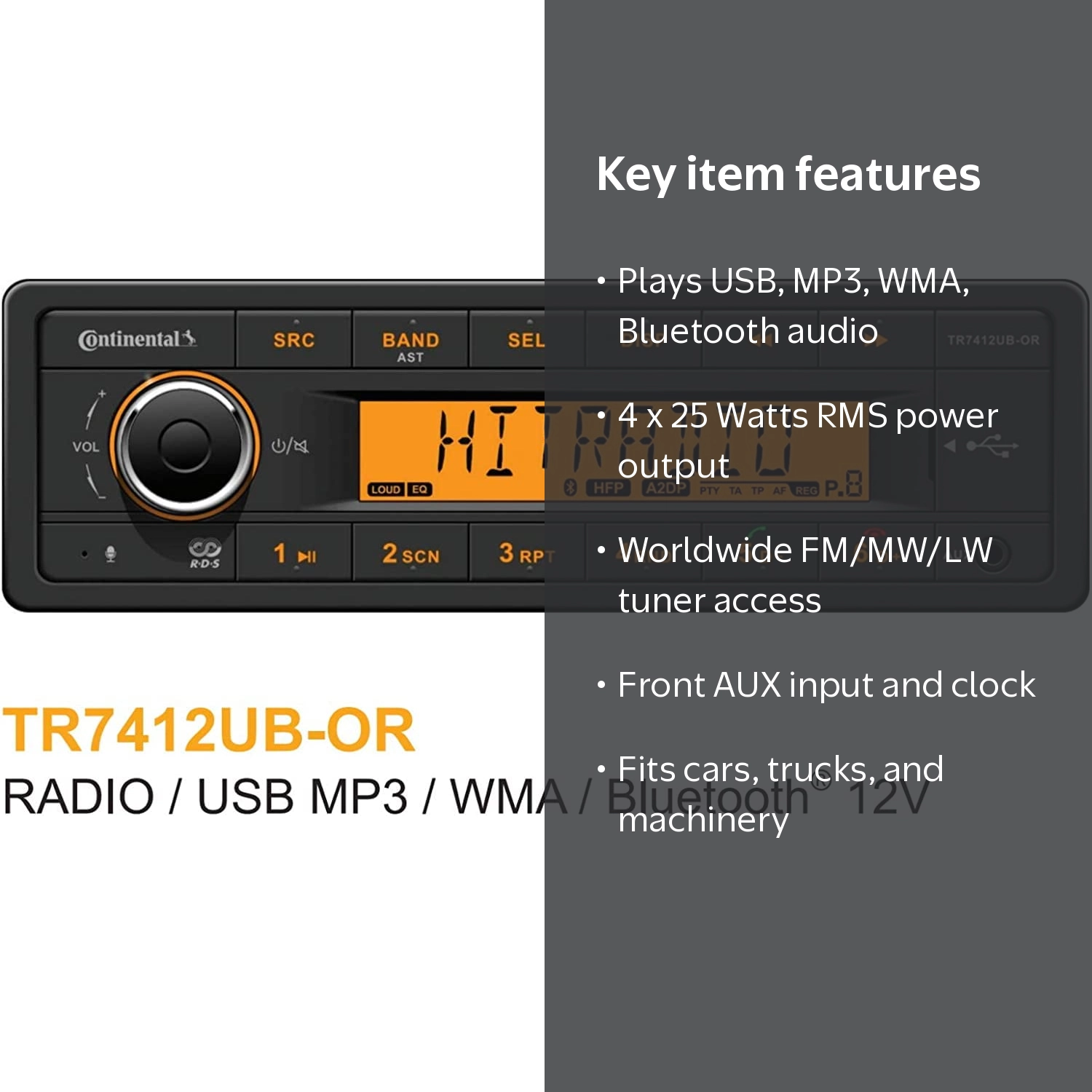 VDO Continental TR7412UB-OR Car Electronics 12v Radio Orange