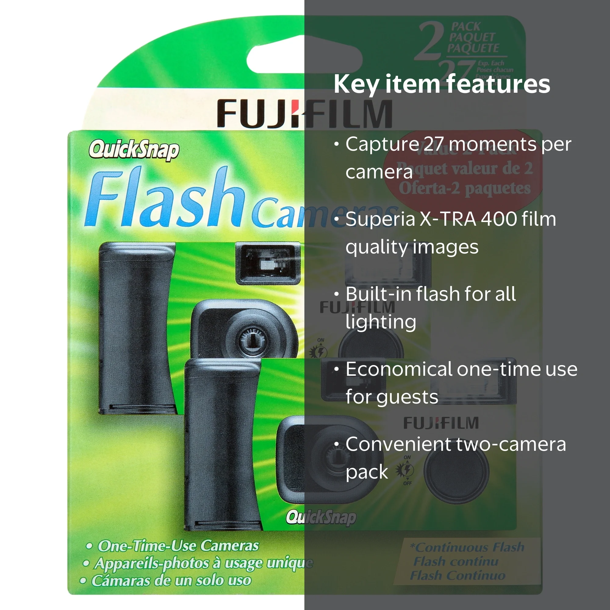 Fujifilm, Disposable 35mm Camera, 2 Pack with Flash, 27 Exposures