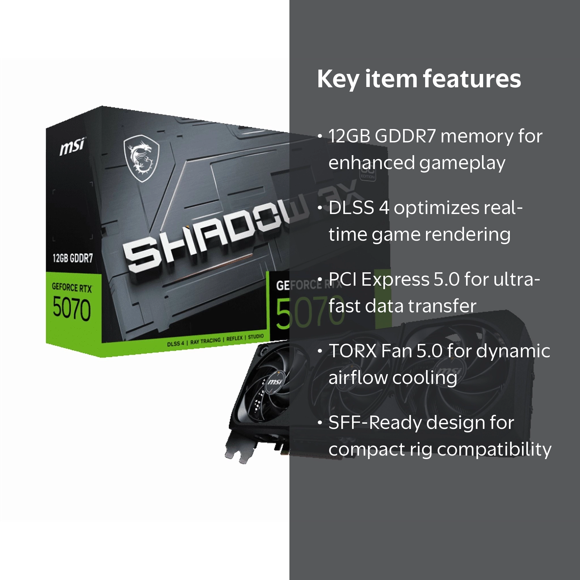 MSI, Graphics Card, 12GB GDDR7, PCI Express 5.0, GeForce RTX 5070