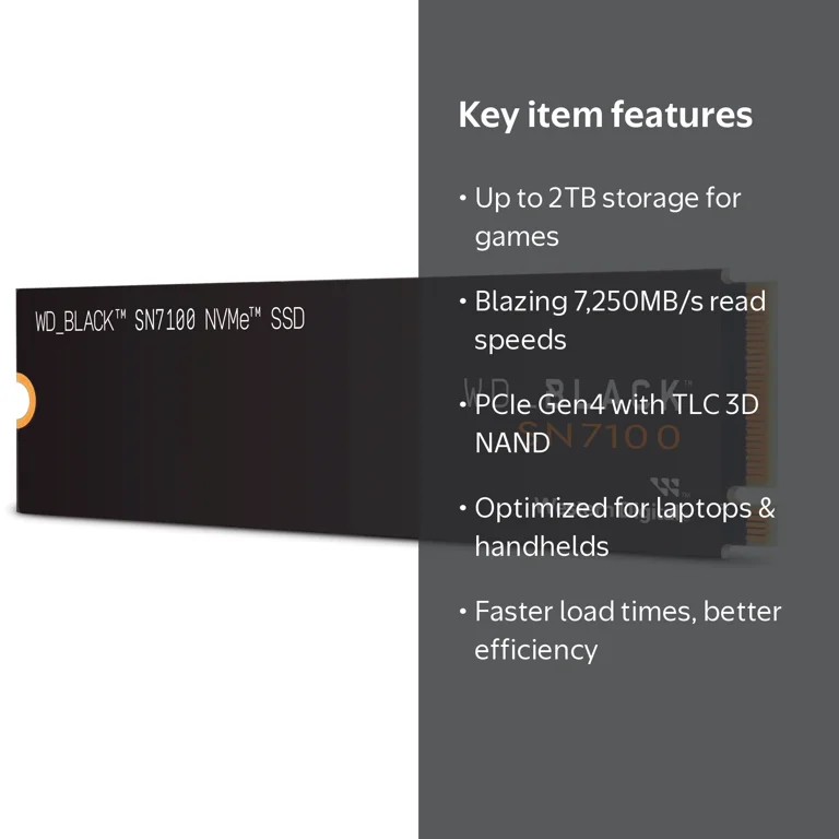 WD BLACK 2TB SN7100 NVMe SSD, Internal Solid State Drive for WD BLACK 2TB SN7100 NVMe SSD, Internal Solid State Drive for