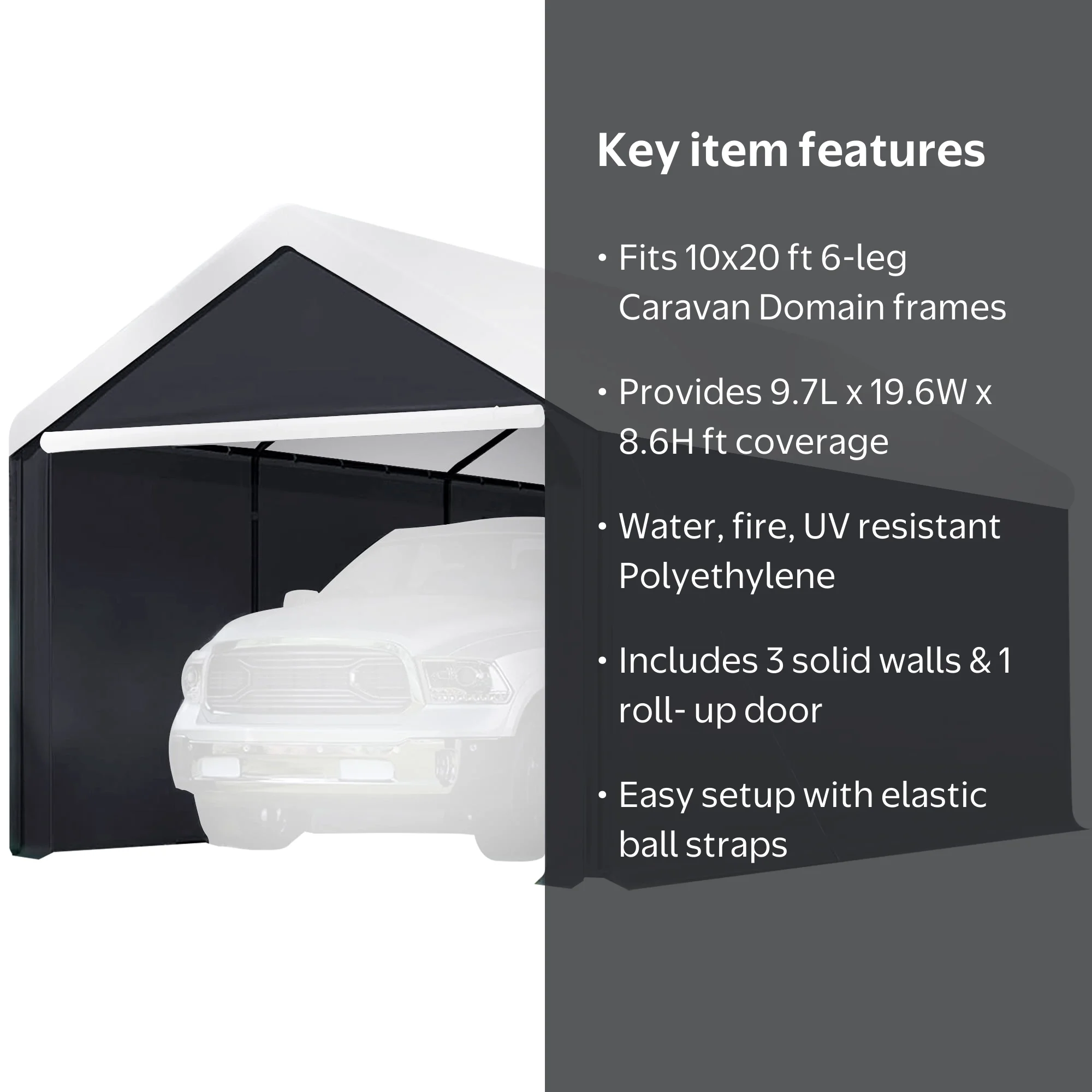 Caravan Canopy, Sidewalls, 10x20 Ft, Water & Fire Resistant Black