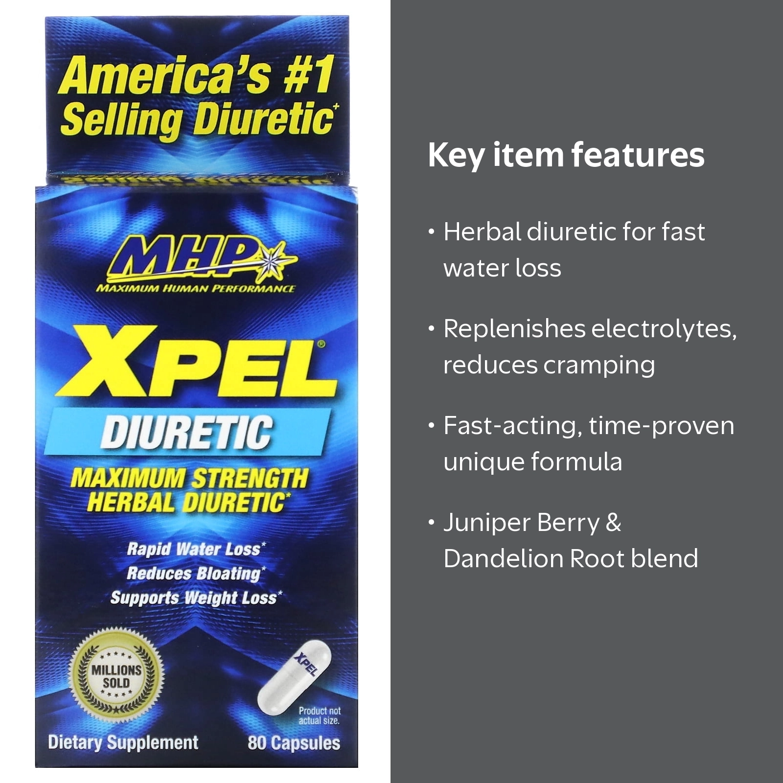 MHP, XPEL, Herbal Diuretic, 80 Capsules, Water Loss - Walmart.com