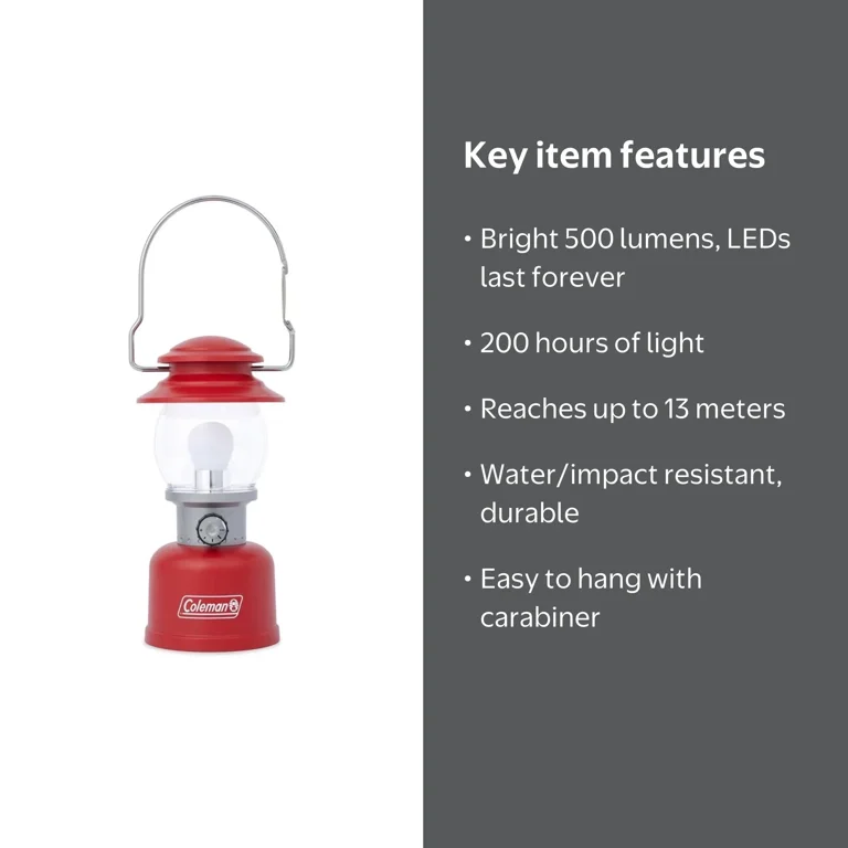 Coleman, LED Lantern, 500 Lumens, Red, Impact-Resistant Design
