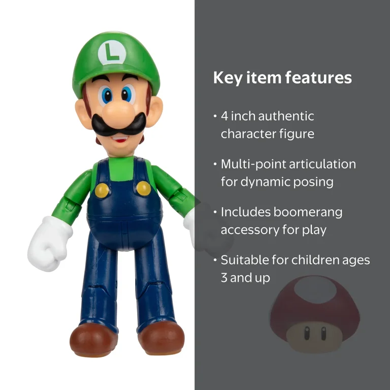 Nintendo Super Mario Character: 4 Inch Luigi Brother Toy with Red