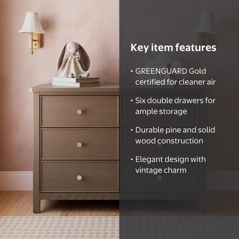 Graco Sasha 6 Drawer Nursery Double Dresser, Hazelnut, Stylish