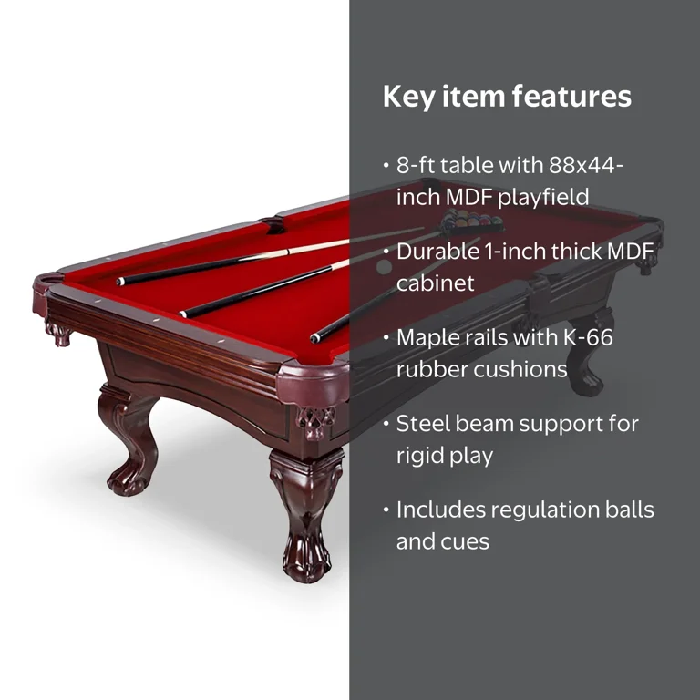 Hathaway, Pool Table, 8 ft, Mahogany Finish with Red Felt