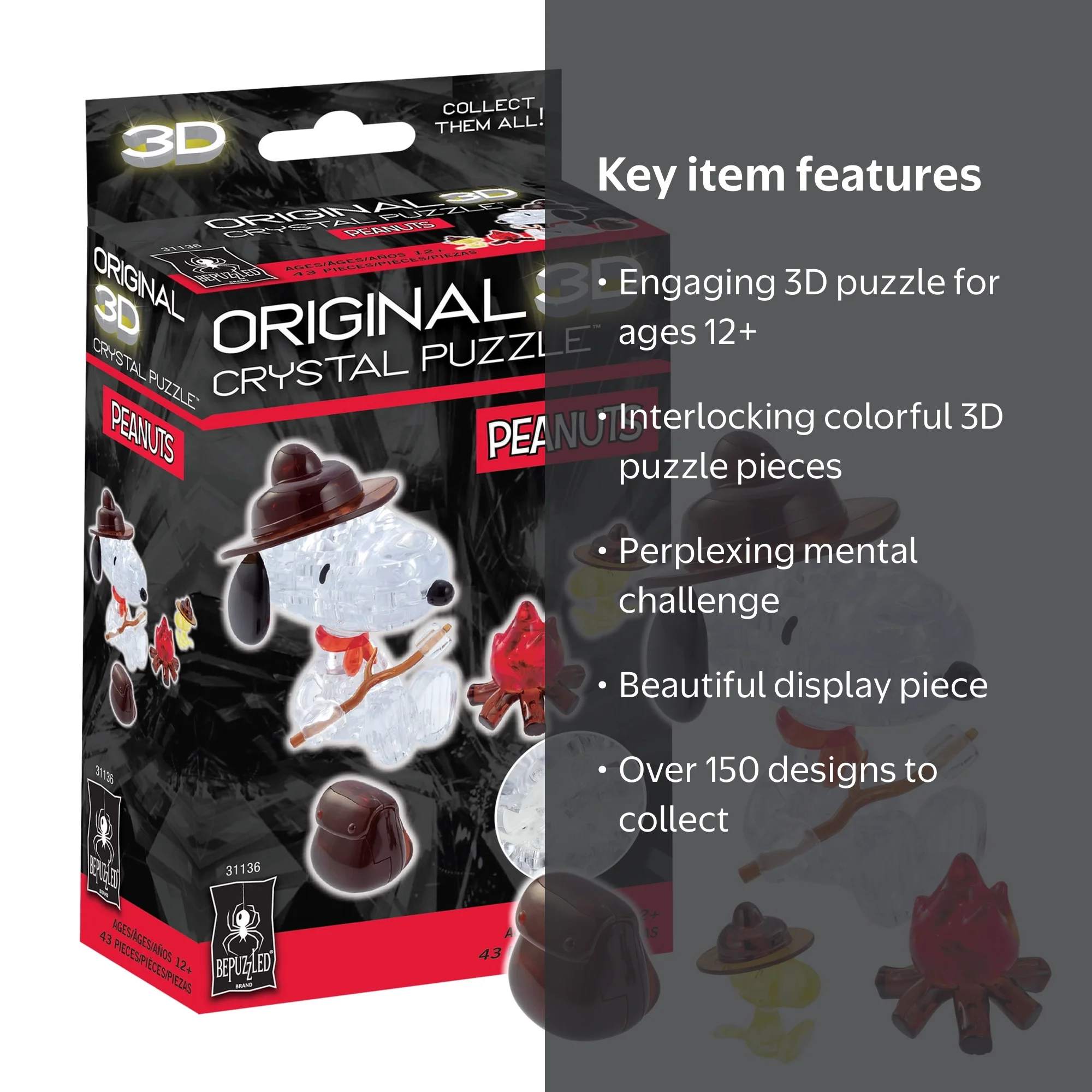 Original 3D Crystal Puzzles, Snoopy Campfire, One Size, Multicolor