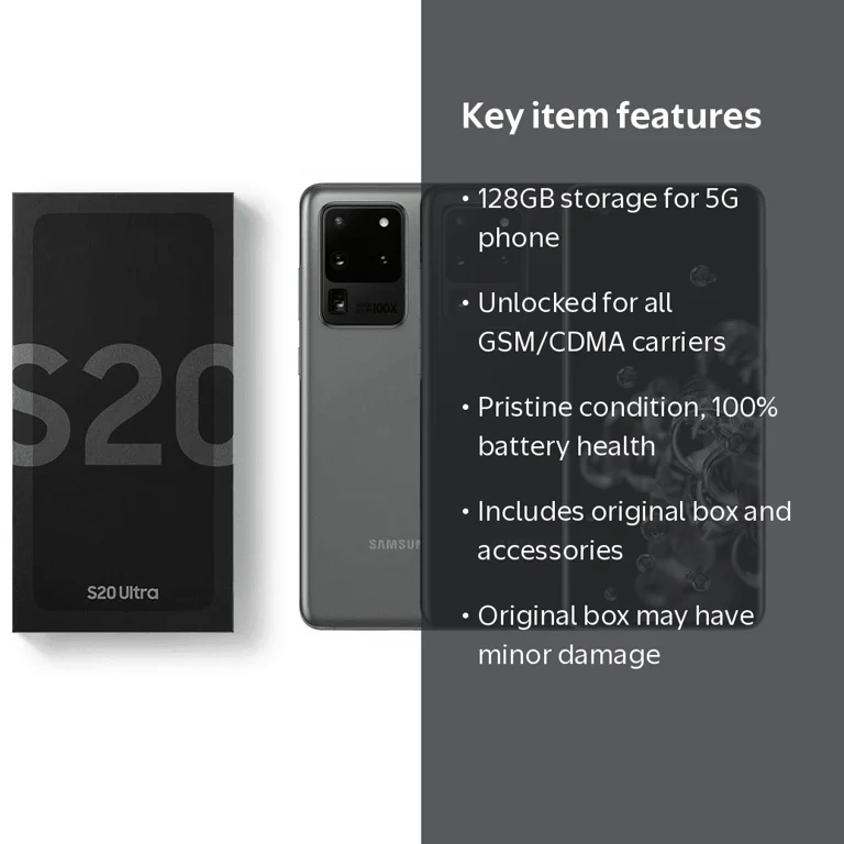 Samsung, Fully Unlocked Galaxy S20 Ultra 5G, 128GB, Black