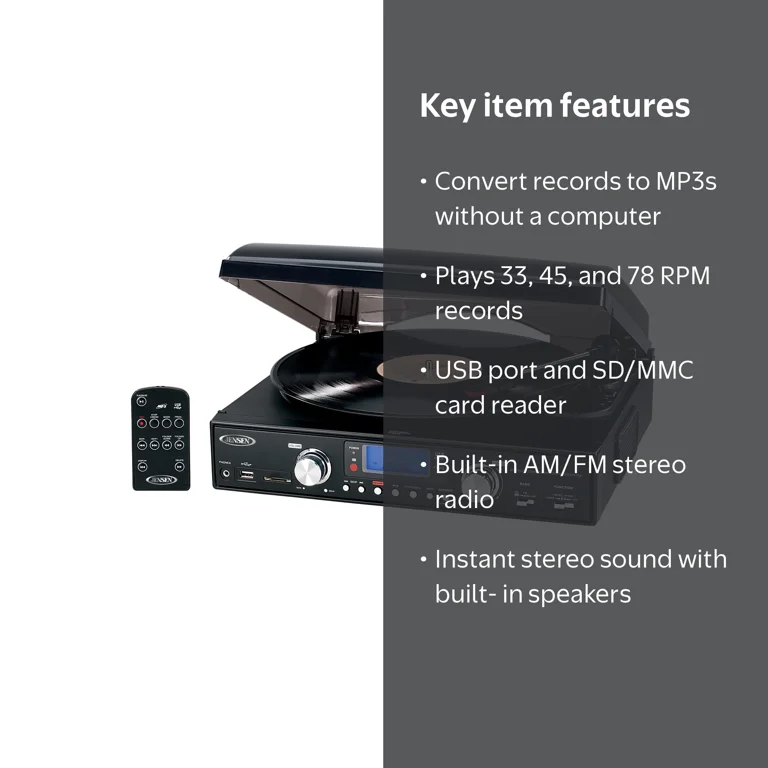 【中古】JENJTA460 -  JTA-460 3-Speed Stereo Turntable with MP3 Encoding System by  Jensen 3-Speed Stereo Turntable Record Player with Speakers, AM/FM