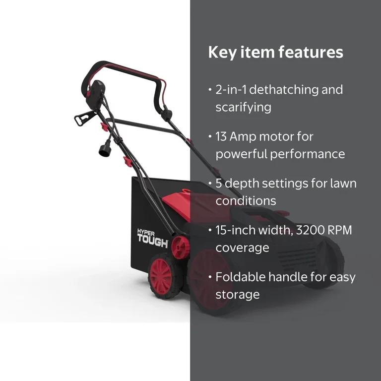 Hyper Tough 15 inch 13 Amp Corded Electric Dethatcher/Scarifier