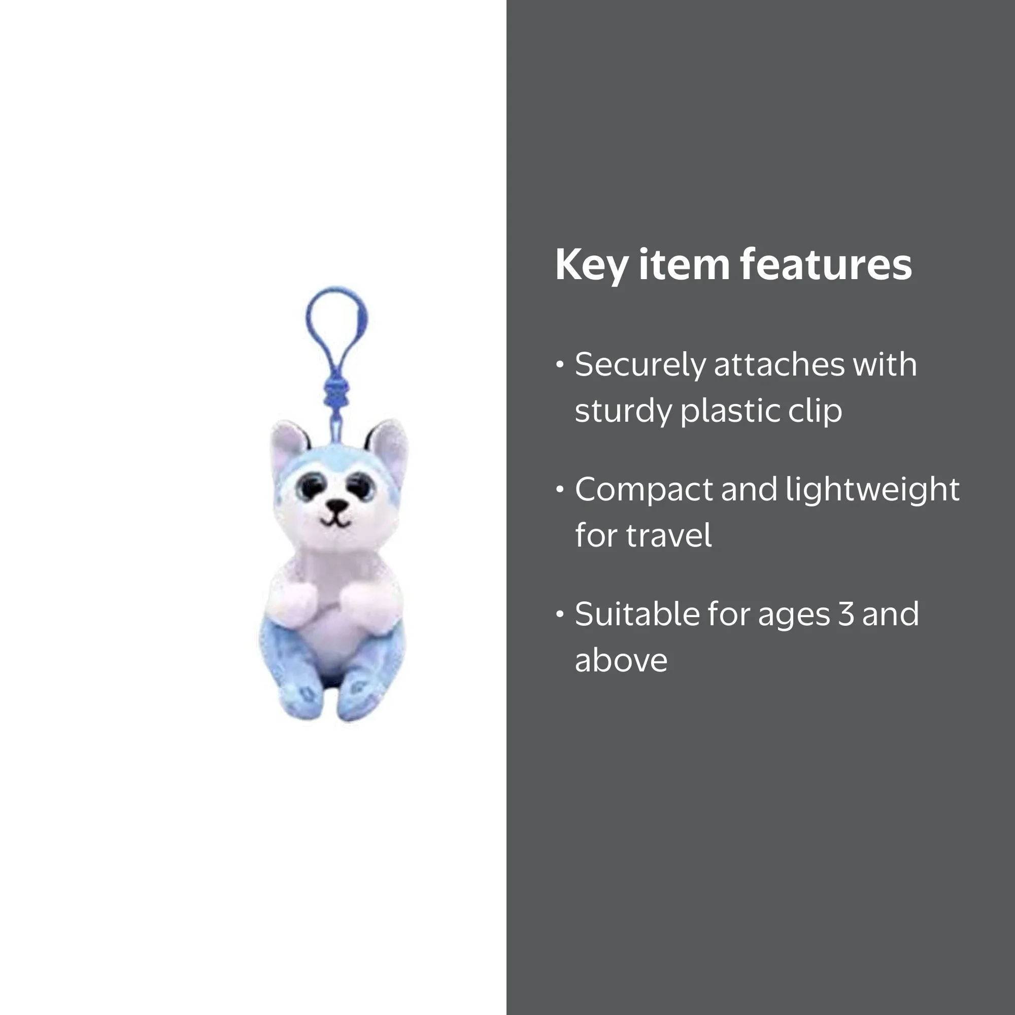 Ty Beanie Baby Bellies - THUNDER the Husky Dog (Plastic Key Clip