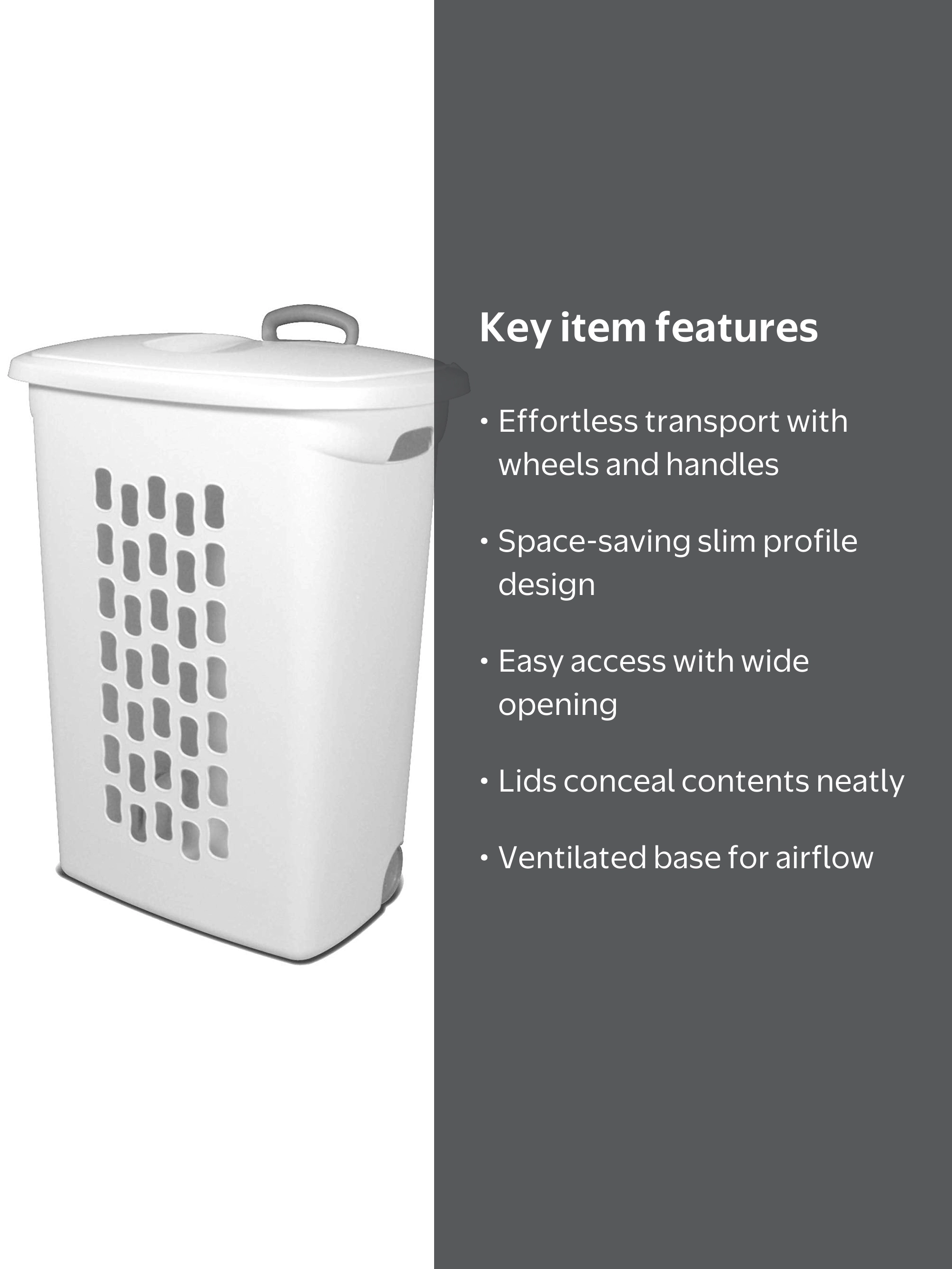 Sterilite Wheeled Hamper, Clothing Basket with Lid, Ventilated