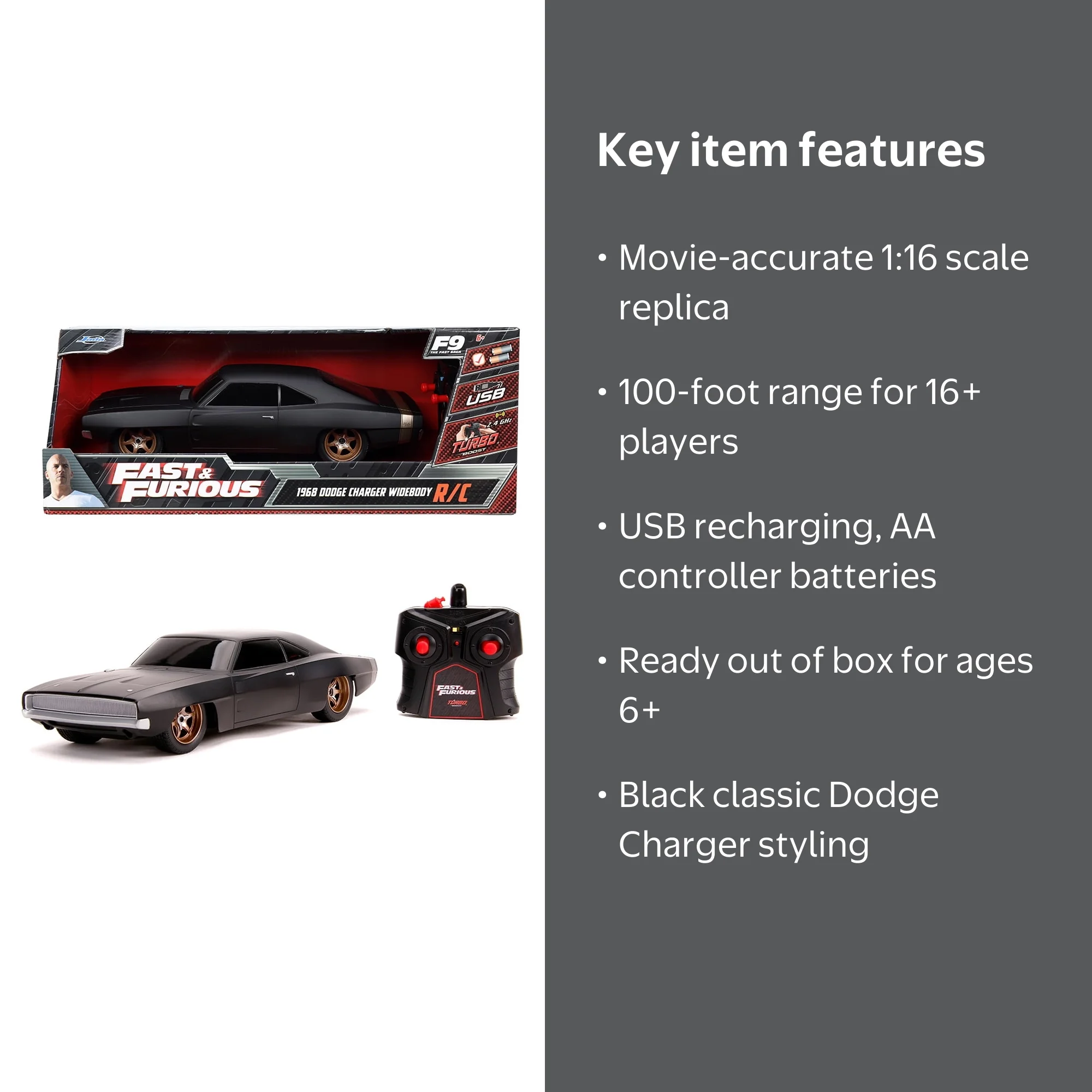 Free Shipping! Fast & Furious 1:16 Dom's 1968 Dodge Charger
