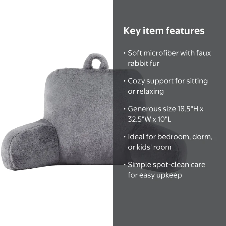 Mainstays Faux Fur Plush Bedrest Pillow, Specialty Size, Gray