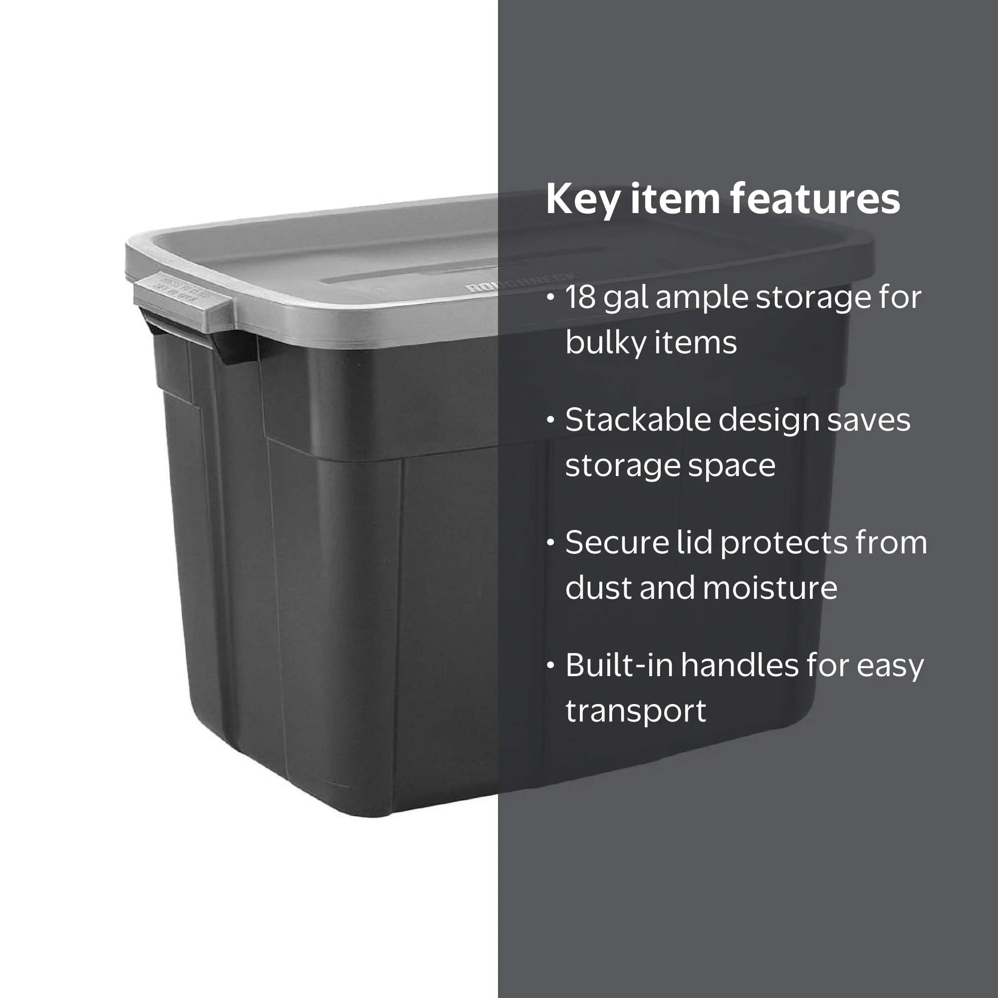 Rubbermaid Roughneck Storage Box - Stackable - 18 Gal, Black